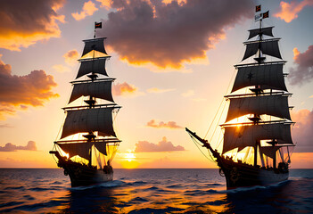 Fototapeta premium Diversity and History of Ships Worldwide Maritime Adventures and Cultures.(Generative AI)