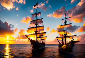 Obraz premium Diversity and History of Ships Worldwide Maritime Adventures and Cultures.(Generative AI)