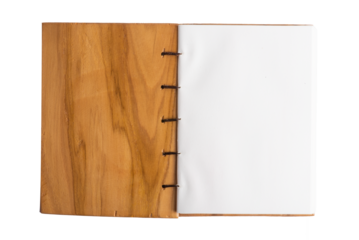 White paper notebook with woonden cover isolate