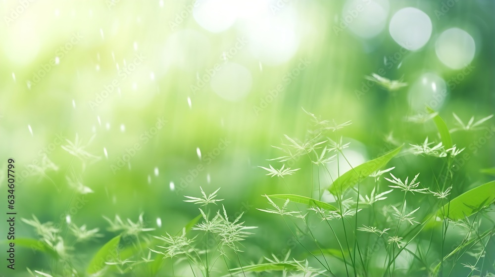 Poster generative ai : beautiful nature defocused bokeh green background, texture. blurred crown trees in g