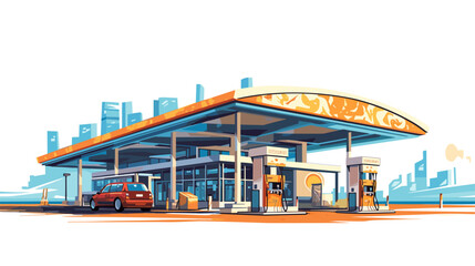 Gas station building drawing flat style vector