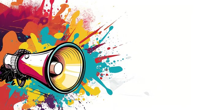 Generative AI : collage grunge banner. Loudspeaker announcing crazy promotions. Doodle elements on retro poster. Stylish modern advertising poster design with space for text.