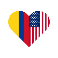 unity concept. heart shape icon of colombia and united states flags. vector illustration isolated on white background