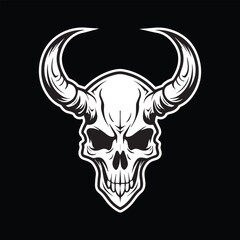 black and white horned skull illustration eps vector
