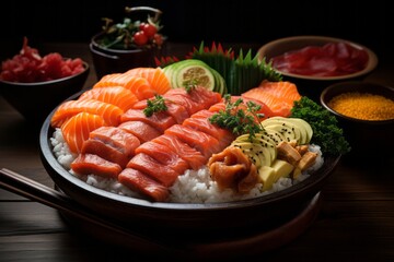 Traditional Bento Box Filled with Colorful and Delicious Japanese Dishes, Generative AI