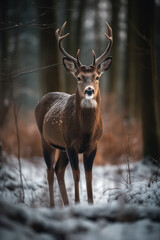 Naklejka na ściany i meble Deer in winter woodland
