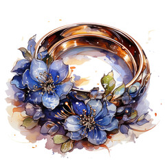 A romantic watercolor wedding ring T-shirt design, rings depicted in an elegant and intricate style, Generative Ai