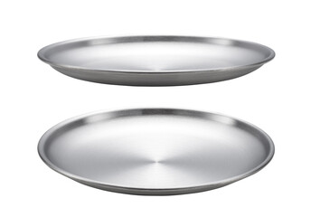 Stainless steel empty plate isolated on white backgrond