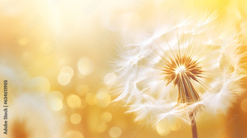 Fototapete Generative AI : Dandelion abstract background. Shallow depth of field. Spring background
