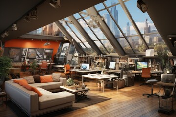 Interior design, cozy living in the office