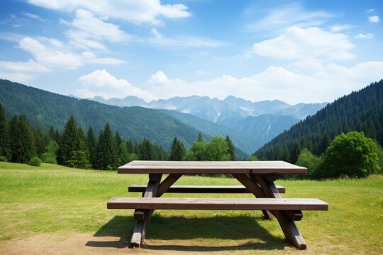 Picnic bench in the mountains