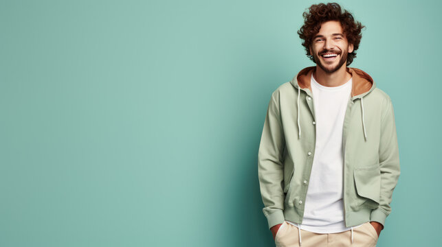 male wearing comfortable fashion lifestyle cheerful on the pastel background