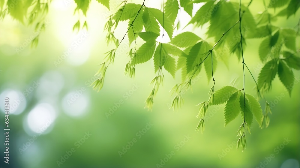 Aufkleber Generative AI : Beautiful Nature defocused bokeh green background, texture. Blurred crown trees in garden close-up. Natural spring backdrop With Copy Space for design