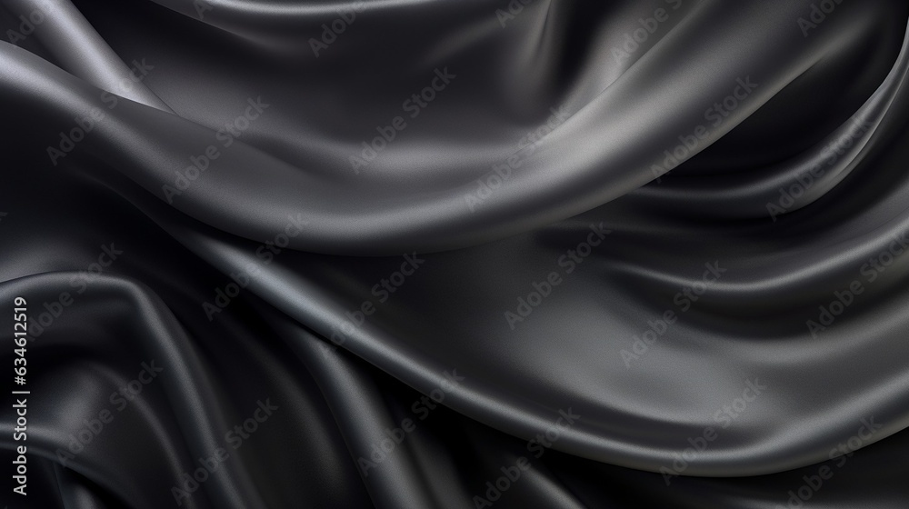 Aufkleber Generative AI : Black gray satin dark fabric texture luxurious shiny that is abstract silk cloth background with patterns soft waves blur beautiful.
