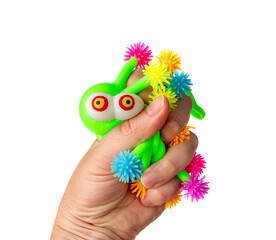 Bright Colored Toy, Colorful Squeeze Antistress Toys, Soft Squishy Spider on Elastic Band, Color Plastic Puffer Balls