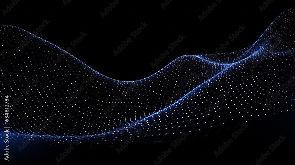 Aufkleber Generative AI : Wave of dots and weave lines. Abstract background. Network connection structure.