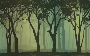 Seamless background horizontal. Silhouette of the deciduous forest, vector illustration	