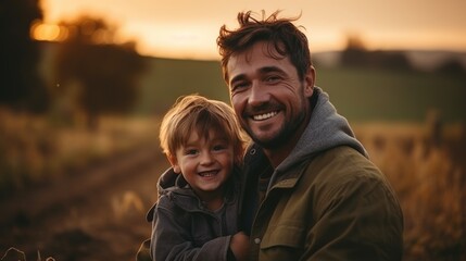 Fototapeta premium A father and his son is working at farm.