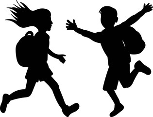 schoolchildren kids jump and rejoice silhouette vector