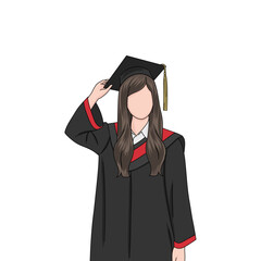 Graduation student holding hat, faceless illustration