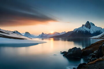 winter landscape sunset with orange and blue colors