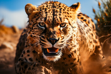 Close up of cheetah on sunny day.