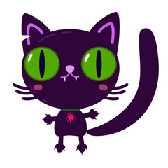Witch cat. Black cat. Happy Halloween. Cute Cartoon black kitten