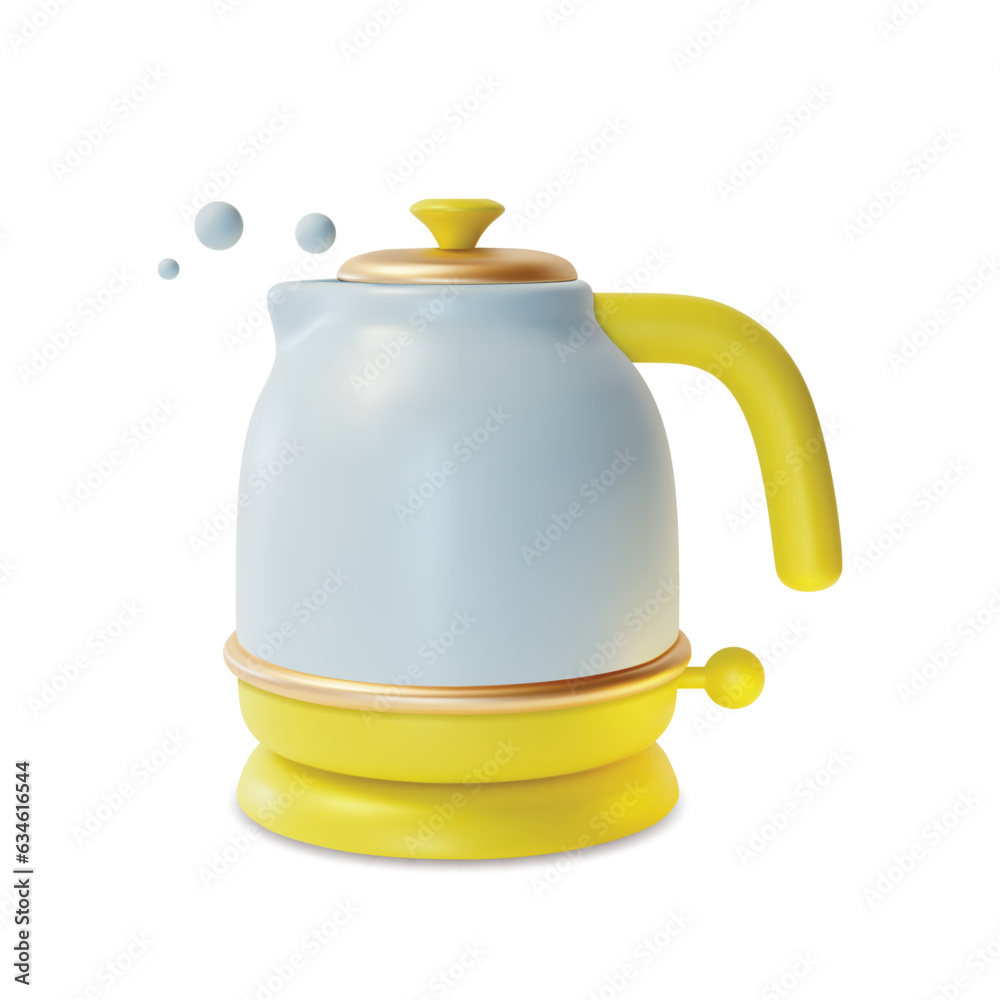 Canvas Prints 3d Electric Kettle Boiling Water Cartoon Style Kitchen Appliance Isolated on a White Background. Vector illustration