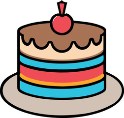 Birthday, wedding, tart cake with candle in flat color vector design in white background