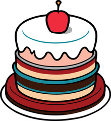 Birthday, wedding, tart cake with candle in flat color vector design in white background