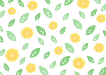 背景　花と葉っぱ　黄色の花