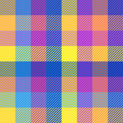 Rainbow plaid. Seamless tartan pattern. Cell. Suitable for fashion textiles and graphics, packaging. the Madras palette.