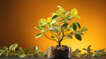 Plant on orange background. Generative AI