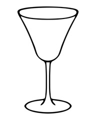Empty cocktail glass. Sketch. Vector illustration. Crystal container for a refreshing drink and a light aperitif. Doodle style. Outline on isolated background. Glass goblet with a long stem. 