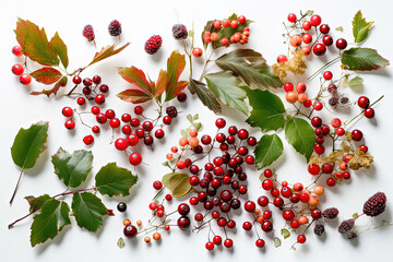 Fototapeta premium Seasonal Elegance: Christmas Leaves and Berries on White