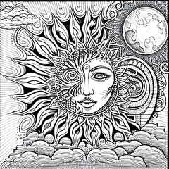 Imaginative Escapades: Adult Coloring Page with Psychedelic LSD-Influenced Design