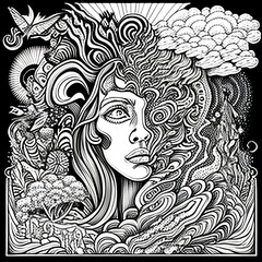 Psychedelic LSD-Themed Coloring Book Page for Adults