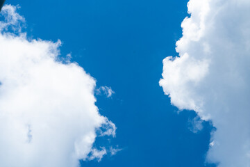 Blue Sky with White Clouds, Sunny Cloudy Sky Texture Background, Fluffy Clouds Pattern, Sunny Cumulus