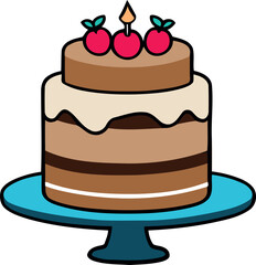Birthday, wedding, tart cake with candle in flat color vector design in white background