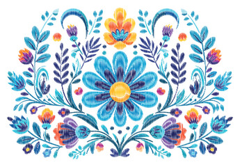 Mexican flower traditional pattern background. Mexican ethnic embroidery decoration ornament. Flower symmetry texture. Vector illustration. - obrazy, fototapety, plakaty