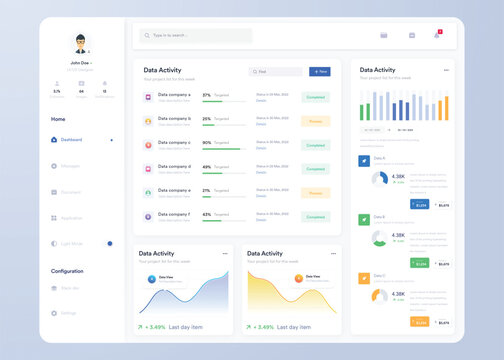 Infographic Dashboard. UI UX Design With Graphs, Charts And Diagrams. Web Interface Template For Business Presentation