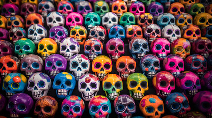 Fototapeta premium Dia de los muertos. Skull. Calavera, calavera de azucar, sugar skull. Pattern of colorful skulls, dia de los muertos.