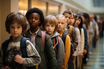 Fototapeta premium Students Lining Up In The Hallway, Generative AI