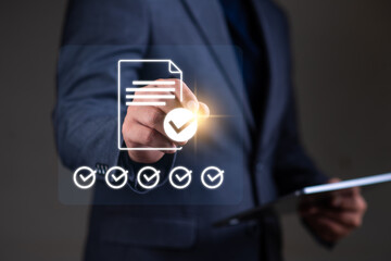 E-signing  paperless concept, businessman signing on electronic document for paperless office concept. online data management, digital footprint.