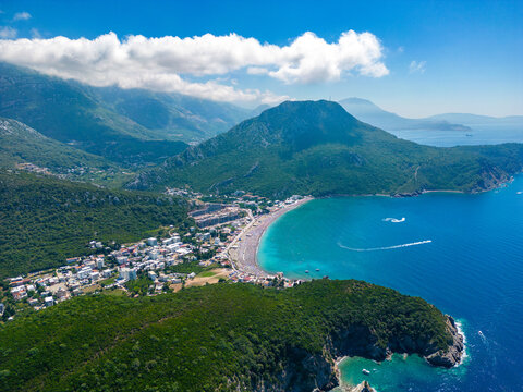 Canj in Montenegro. Aerial view of paradise tropical beach, surrounded by green hills. Montenegro. Balkans. Europe.