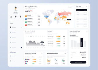 Infographic dashboard. UI UX design with graphs, charts and diagrams. Web interface template for business presentation