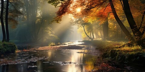  quite stream in a sunlit autumn forest