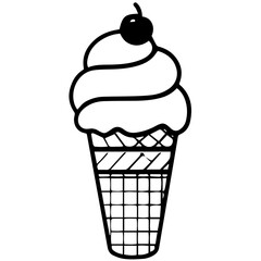Ice cream cone vector line icon isolated on white background