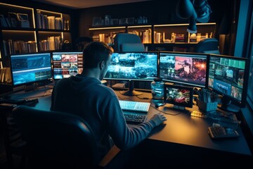 Movie Editing Process With Screens And Equipment, Generative AI