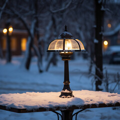 Naklejka premium old lantern in the snow, generative ai